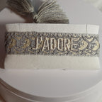 J'Adore Woven Friendship Bracelet Grey Tassel Designer Inspired