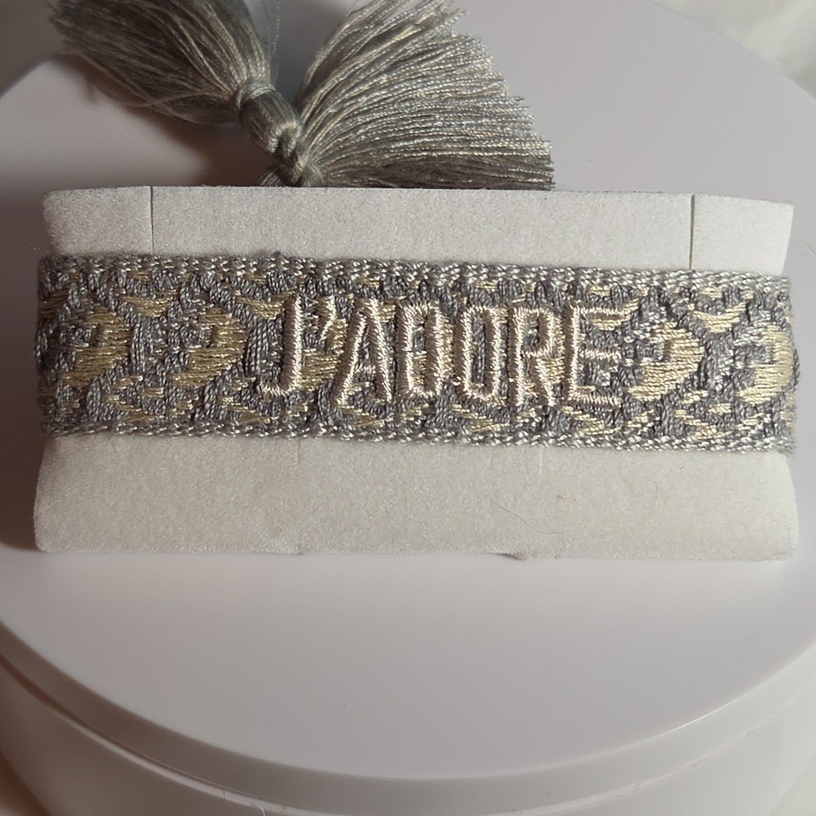 J'Adore Woven Friendship Bracelet Grey Tassel Designer Inspired
