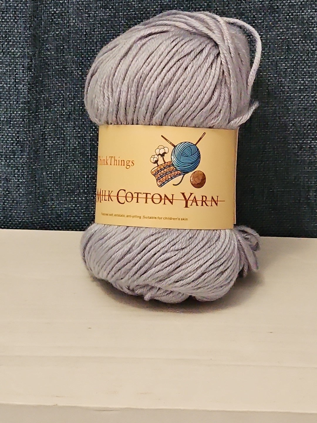 ThinkThings Milk Cotton Yarn | Soft Silver Grey 50g Skein Anti-Pilling