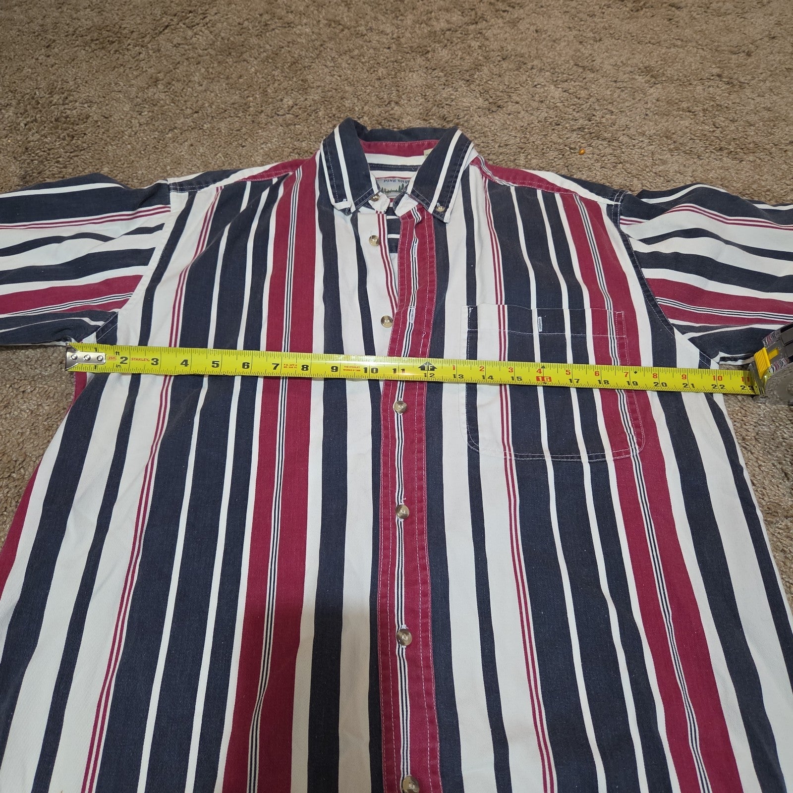 Pine Grove Striped Button Down Shirt Cotton Vintage 90s Retro Men Size M
