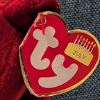​Ty Beanie Baby JULY Birthday Bear 2002 Red Teddy Silver Party Hat with Tag
