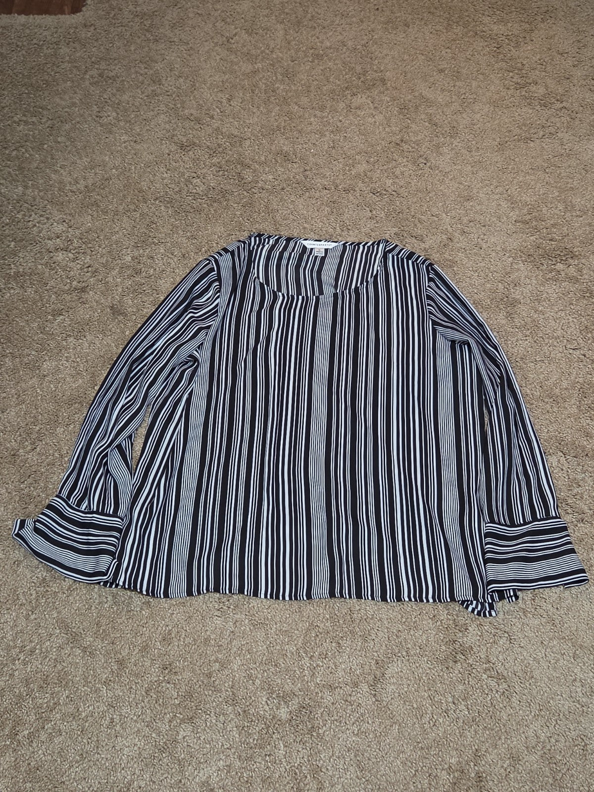 Counterparts Striped Blouse Women XL Black White Long Sleeve Top