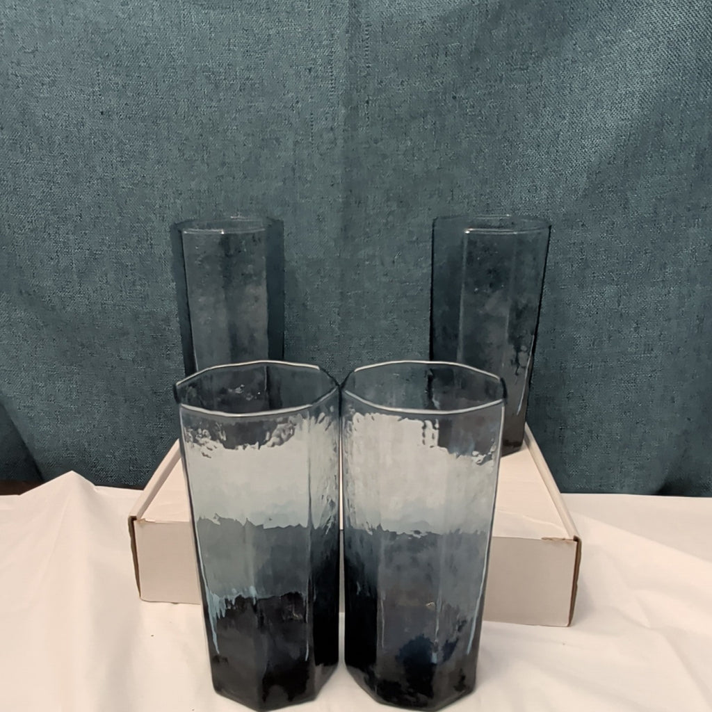 Set of 4 Libbey FACETS Cobalt Blue Glasses | 8-Panel Octagon Highball Tumblers