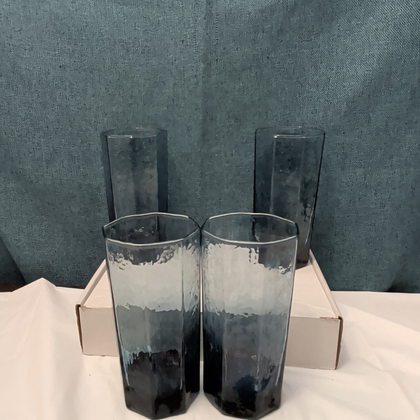 Set of 4 Libbey FACETS Cobalt Blue Glasses | 8-Panel Octagon Highball Tumblers