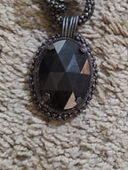 Black Crystal Pearl Necklace Chunky Bib Pendant Antique Chain