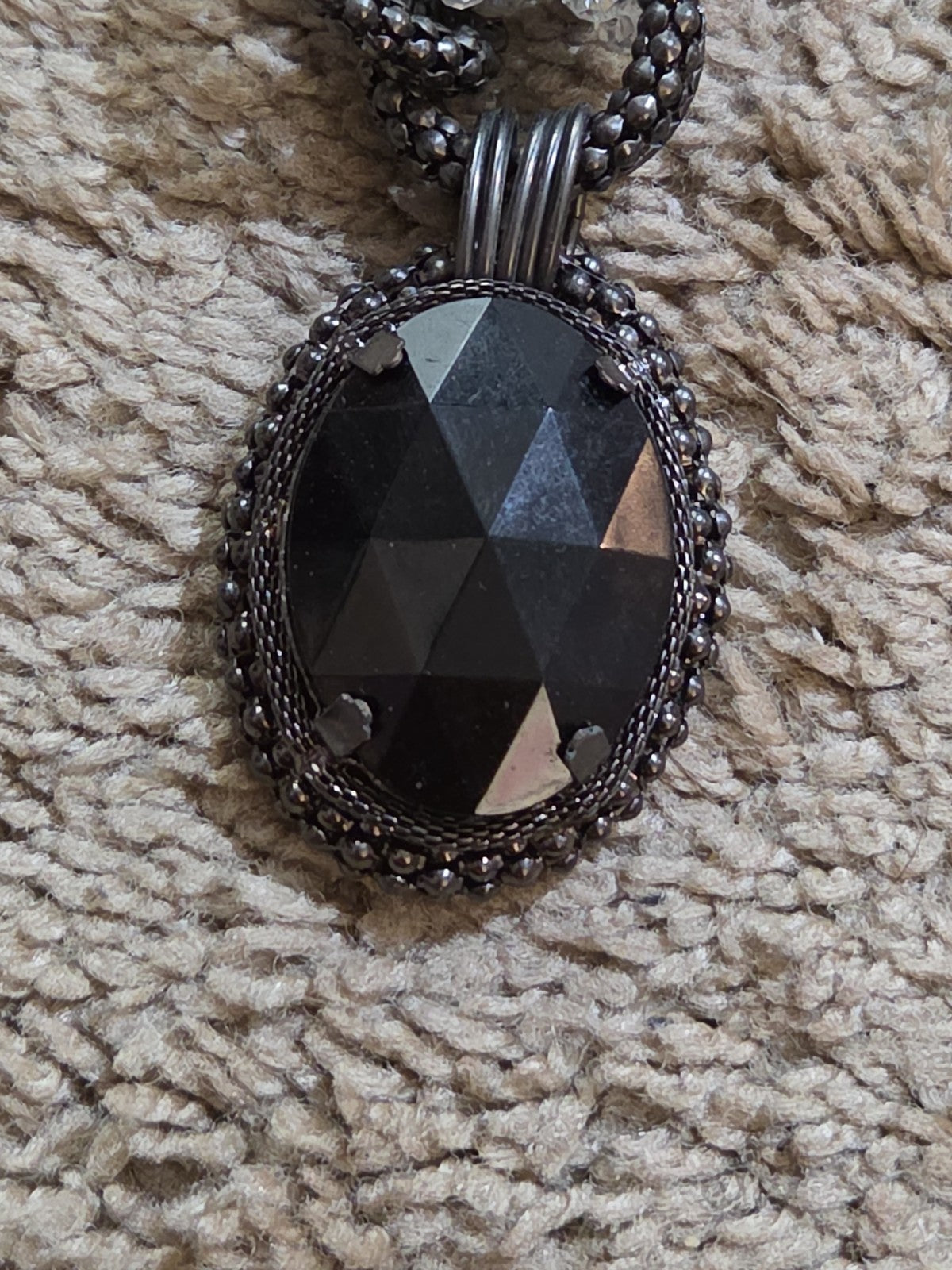 Black Crystal Pearl Necklace Chunky Bib Pendant Antique Chain