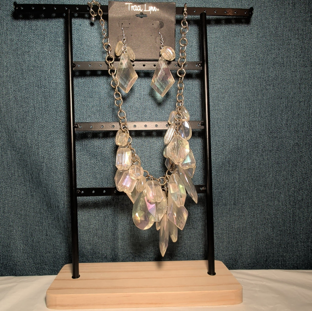 Traci Lynn Iridescent Statement Bib Necklace Earring Set Vintage Style