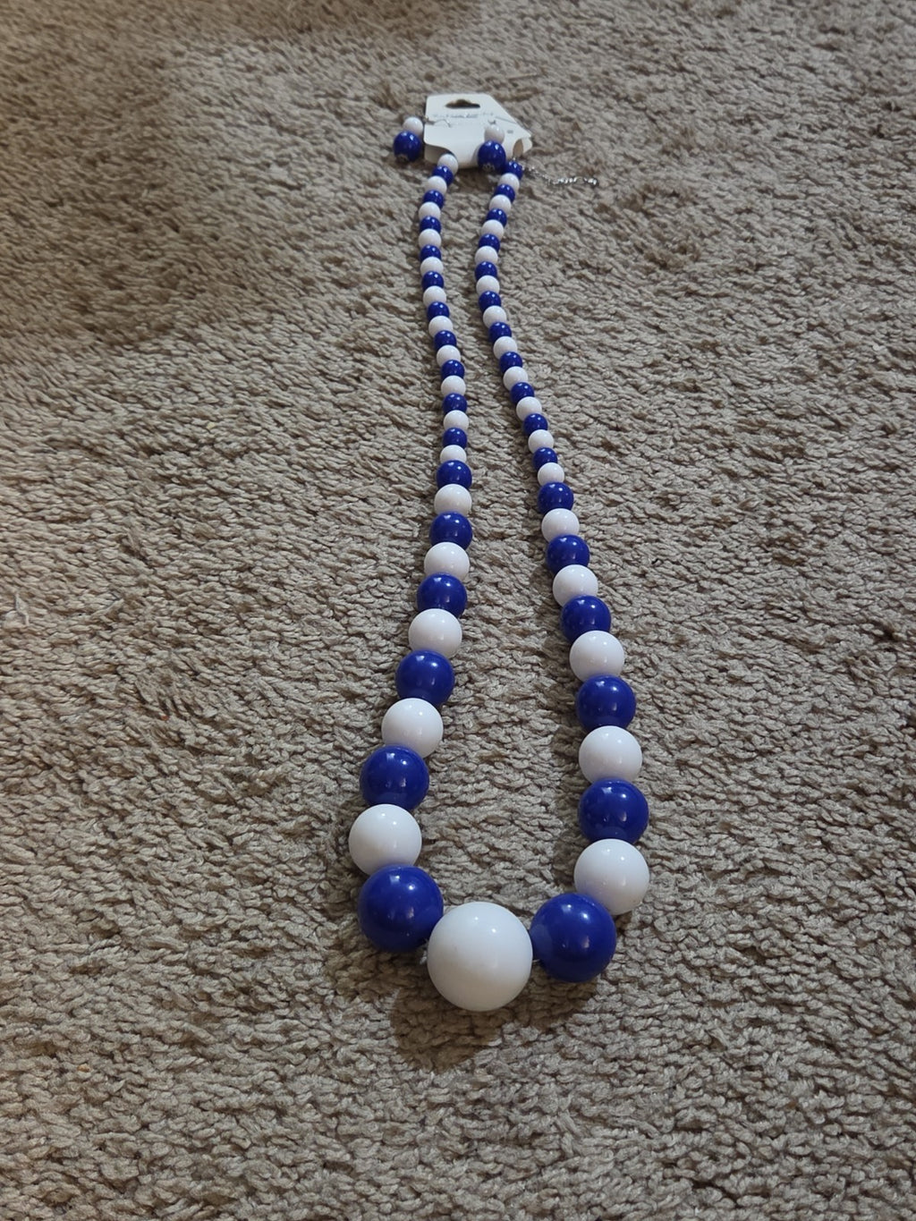 Chunky Bubblegum Bead Necklace Earring Set Blue White Retro