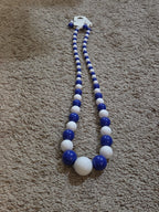 Chunky Bubblegum Bead Necklace Earring Set Blue White Retro