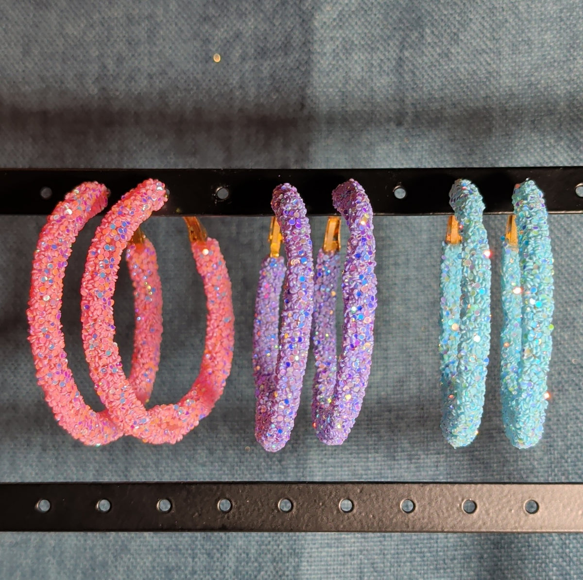 2" Sparkle Glitter Hoop Earrings 3 Pair Set Y2K
