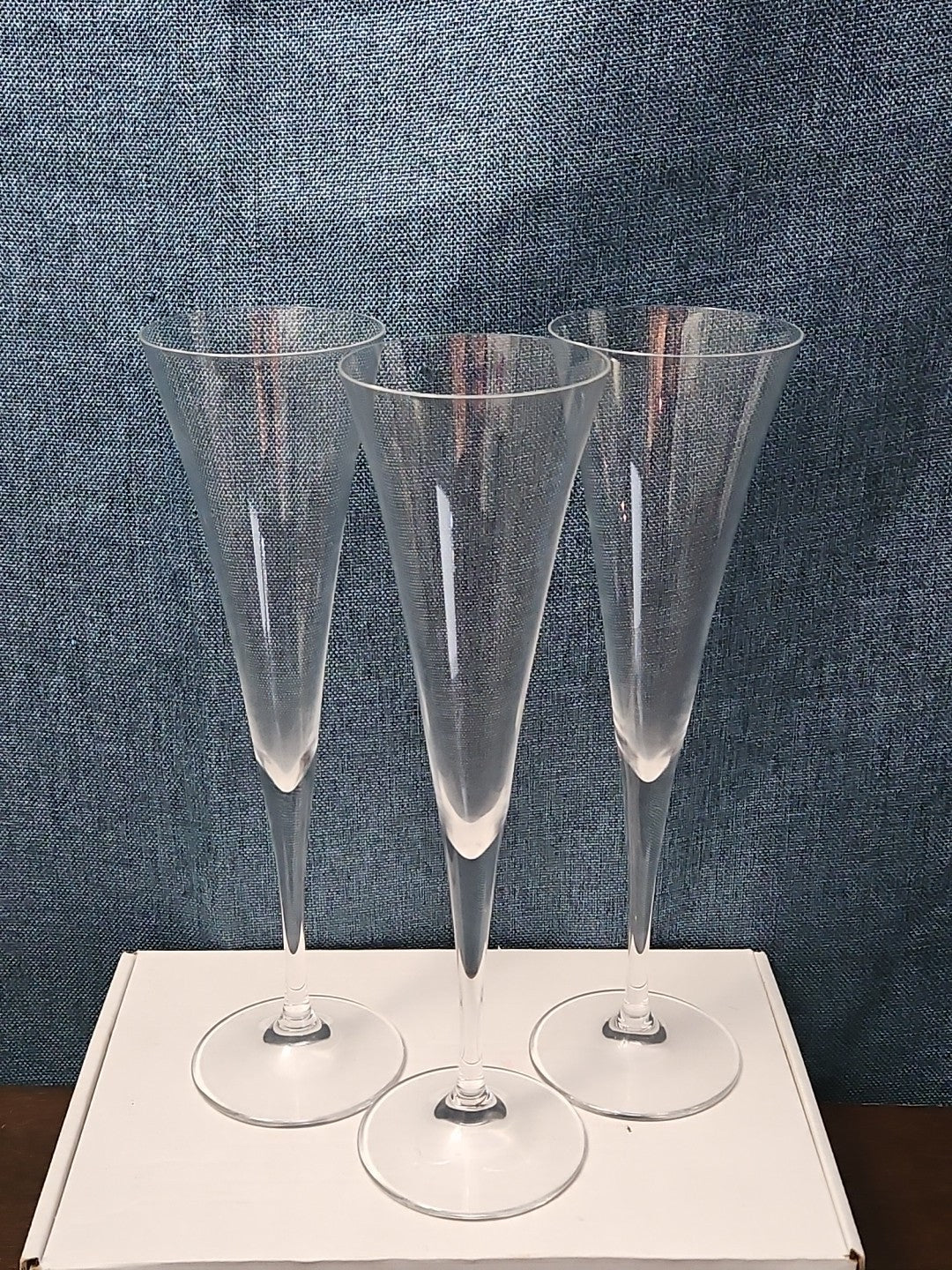 Set of 3 Tall Champagne Flutes | 9.5" Trumpet Shape | Elegant Clear Glass