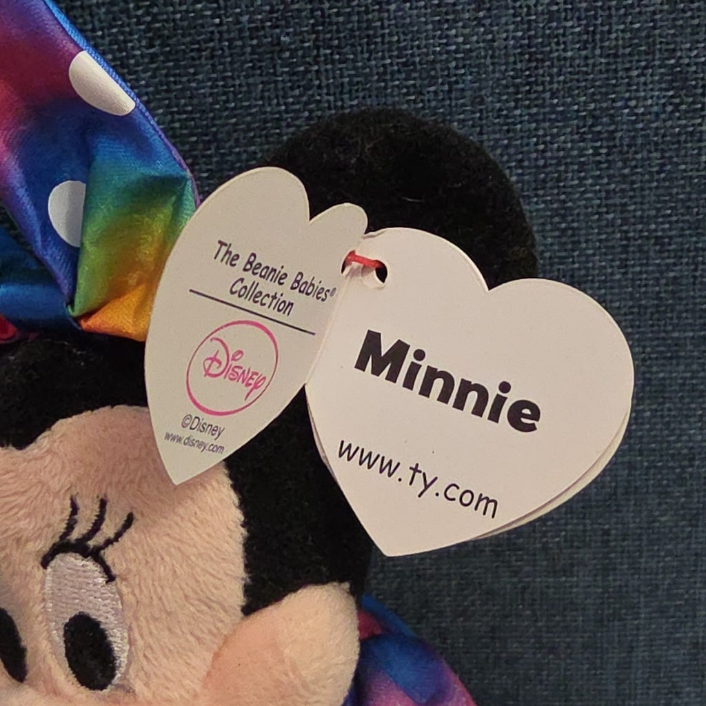 Ty Disney Beanie Baby Minnie Mouse Sparkle Rainbow Dress Metallic Pink Shoes