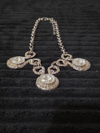 Silver Tone Chunky Crystal Bib Statement Necklace