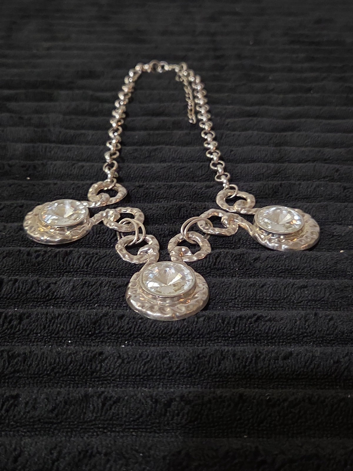Silver Tone Chunky Crystal Bib Statement Necklace