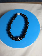 Natural Stone Bead Stretch Bracelet Matte Black White Howlite