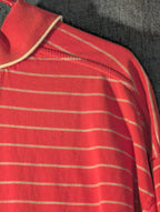Greg Norman Collection Men's L 100% Cotton Red White Stripe Golf Polo Shark Logo