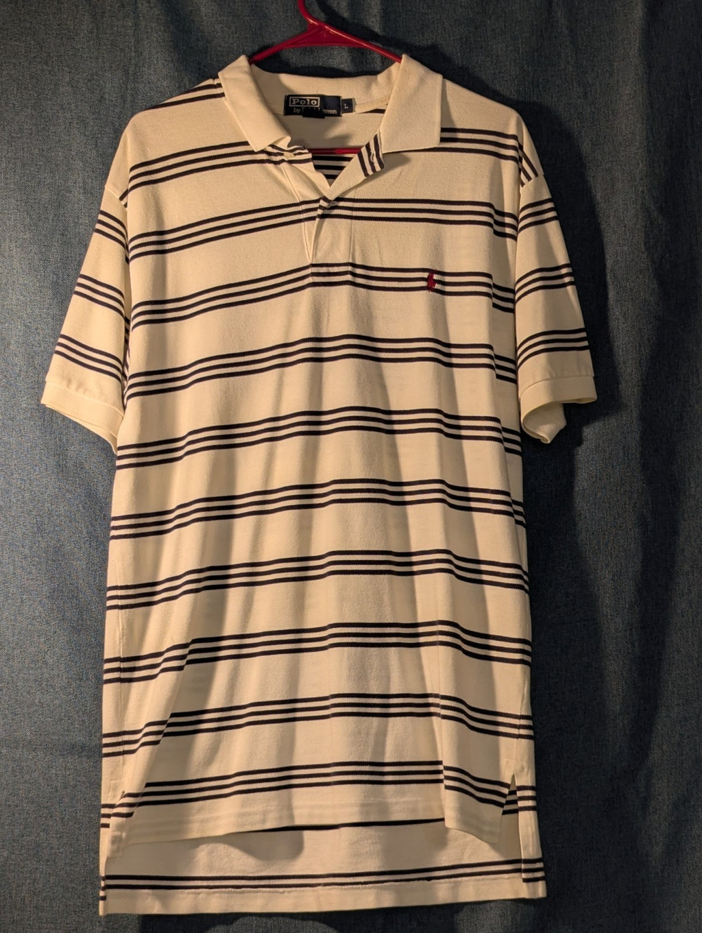 Vintage 90s Polo Ralph Lauren Shirt Men's Large Cream Navy Stripe 