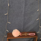 Pink Rhinestone Fox Pom Pom Keychain Charm Braided Strap