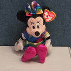 Ty Disney Beanie Baby Minnie Mouse Sparkle Rainbow Dress Metallic Pink Shoes