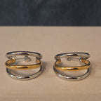 Triple Hoop Mixed Metal Gold Silver Tone Earrings Modern