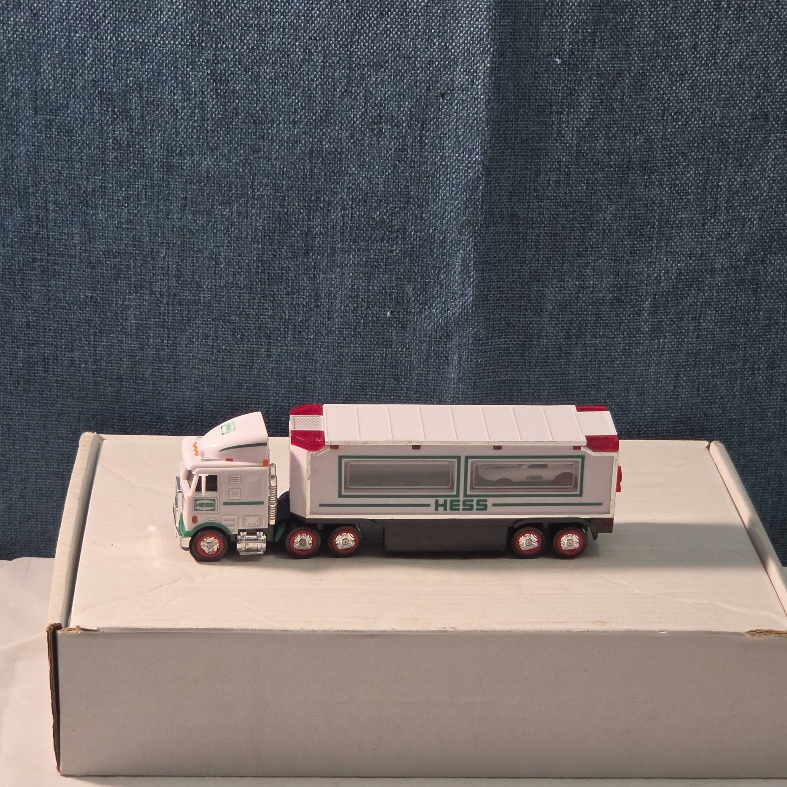 2021 Hess Mini Toy Truck Semi Hauler with Race Car White & Green Collectible