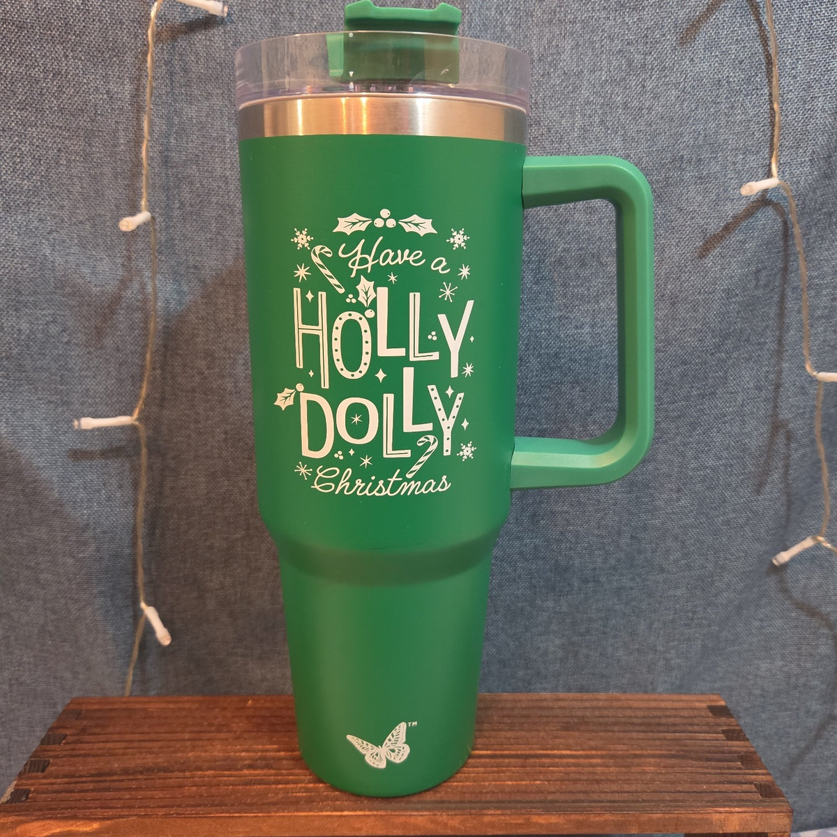 Holly Dolly Christmas 40oz Tumbler Green Stainless Travel Mug