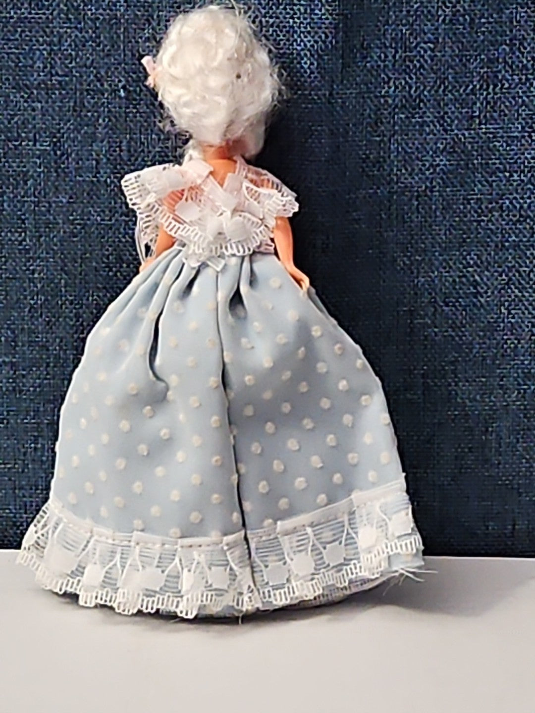 Vintage 5.5" Costume Doll | Blue Polka Dot Rococo Dress | Hard Plastic Souvenir
