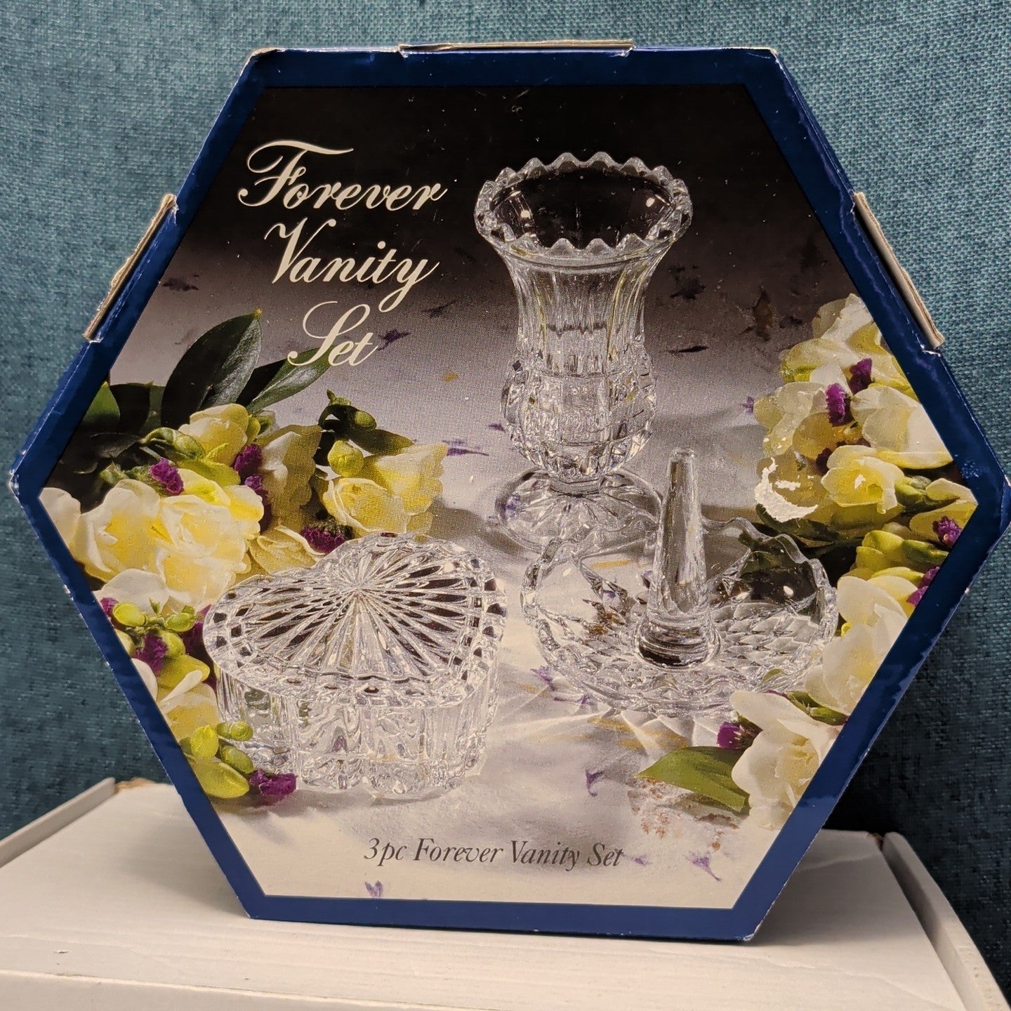 Forever Crystal 3pc Vanity Set | 24% Lead Crystal Zajecar Yugoslavia NEW IN BOX