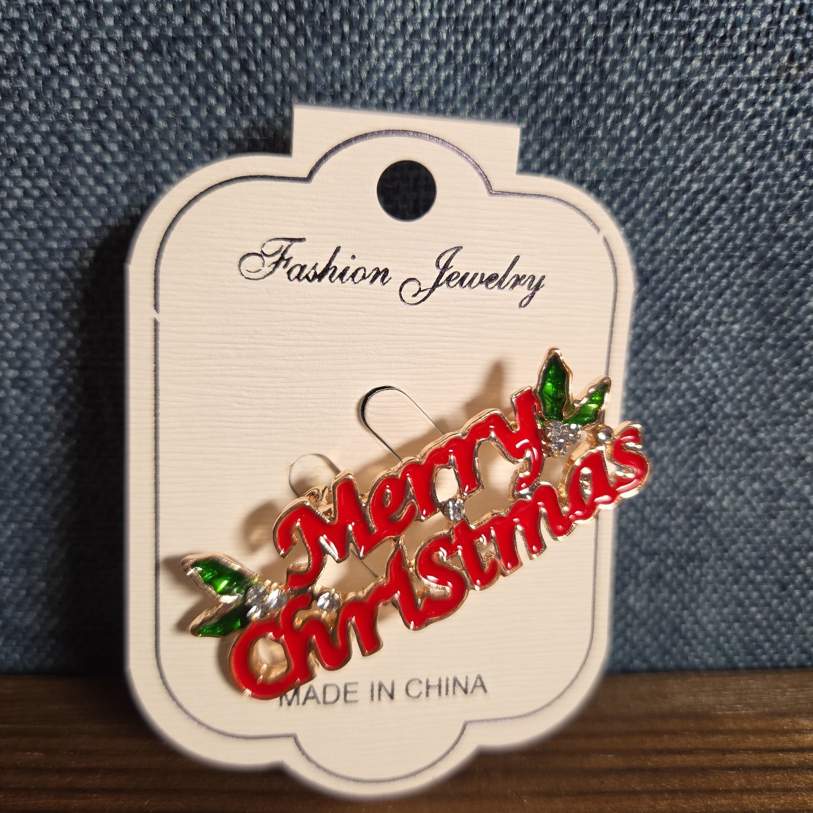 Merry Christmas Brooch Red Enamel Rhinestone Holiday Pin NWT
