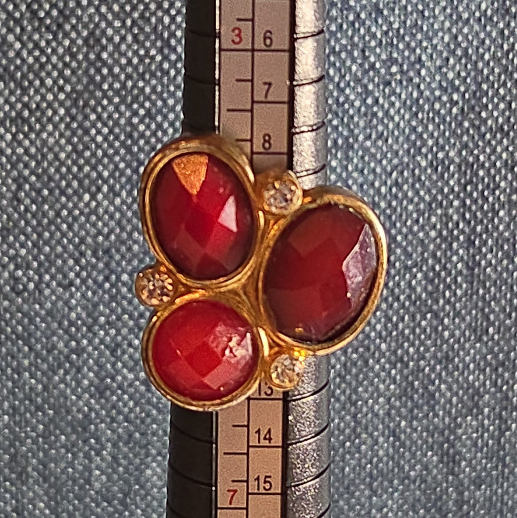Red Gemstone Cluster Ring Gold Tone Statement Size 8.5