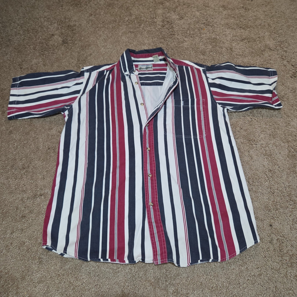 Pine Grove Striped Button Down Shirt Cotton Vintage 90s Retro Men Size M
