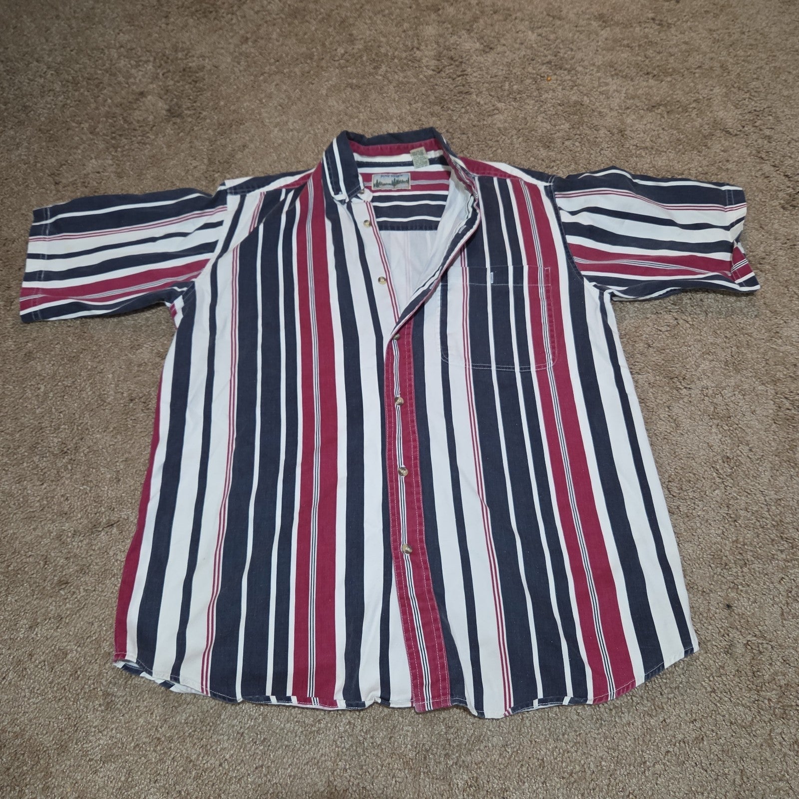 Pine Grove Striped Button Down Shirt Cotton Vintage 90s Retro Men Size M