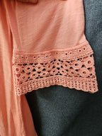 Indigo Soul Boho Tunic Top Large Pink Rayon Crochet Lace Sharkbite Hem Lagenlook