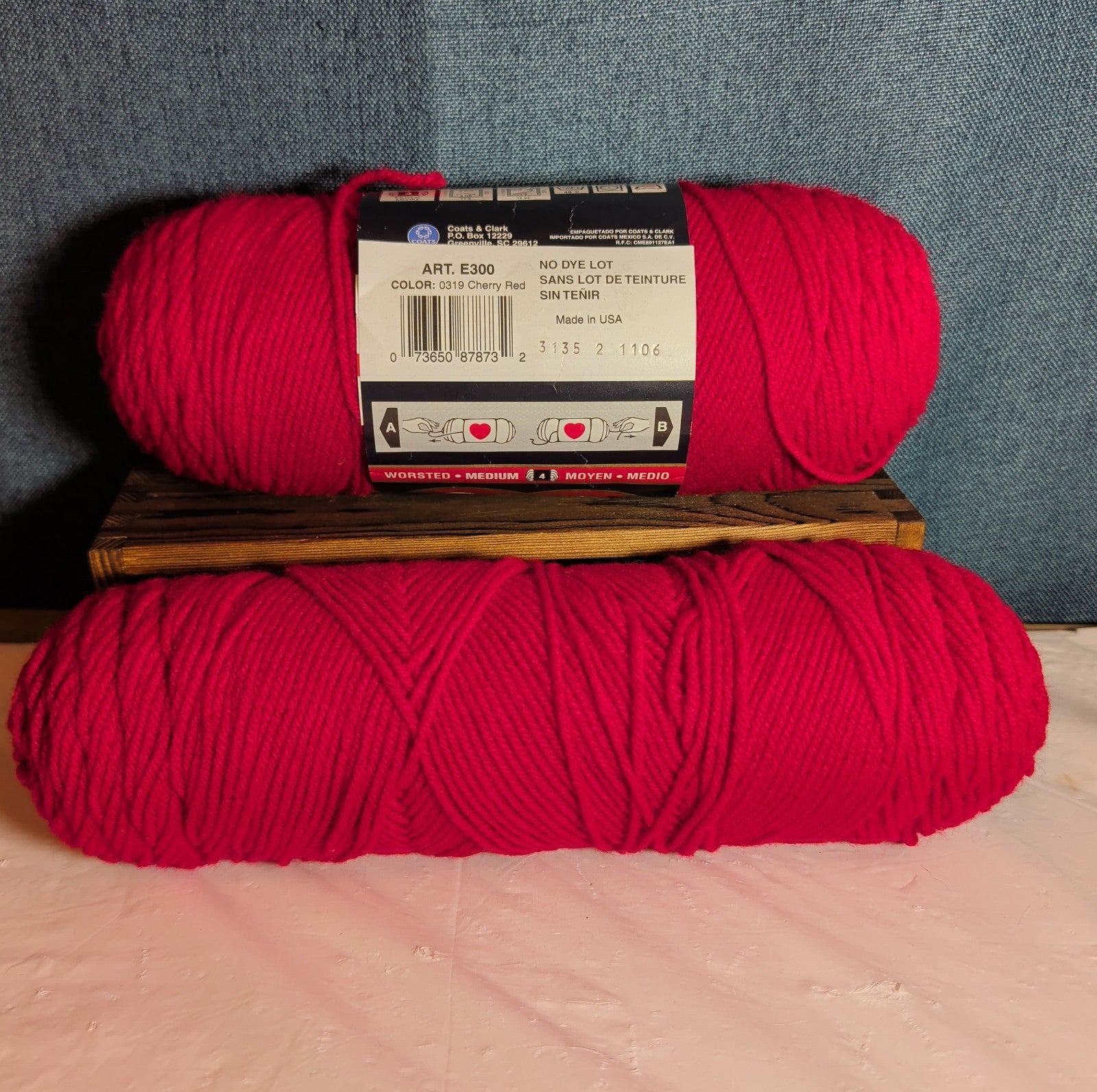 Red Heart Super Saver Cherry Red Yarn Lot 2 Skeins Worsted E300 New & Used