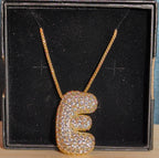 Bubble Letter E Necklace Rhinestone Gold Tone Y2K Vibe