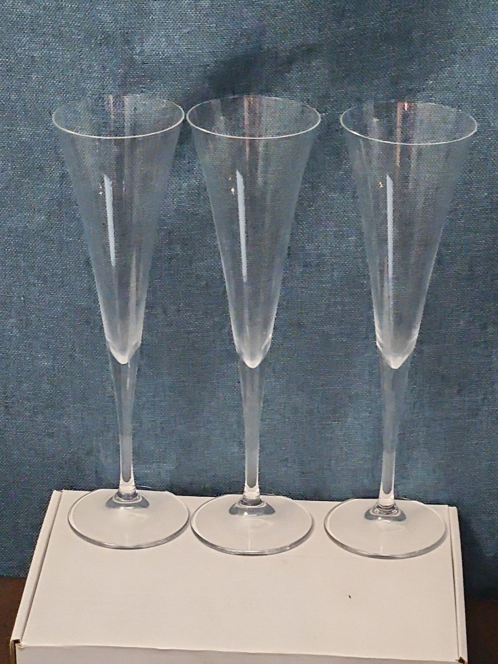 Set of 3 Tall Champagne Flutes | 9.5" Trumpet Shape | Elegant Clear Glass