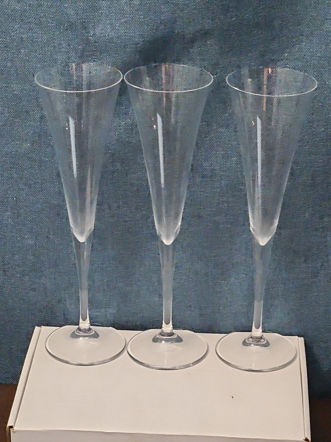 Set of 3 Tall Champagne Flutes | 9.5" Trumpet Shape | Elegant Clear Glass