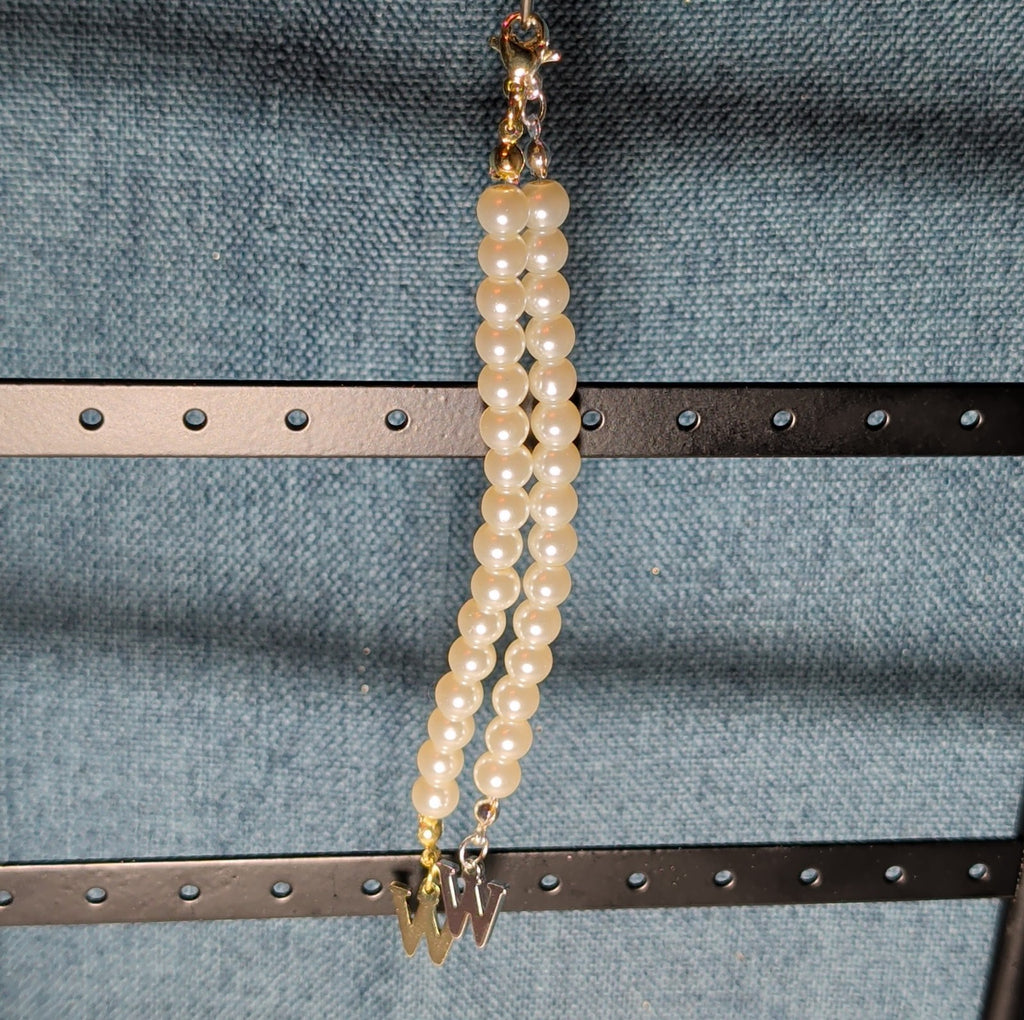 Faux Pearl Purse Charm Gold Silver Tone W Letter Initial