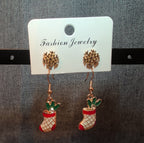 Christmas Stocking Snowflake Earring 2-Pair Set Enamel Gold-Tone Holiday NEW