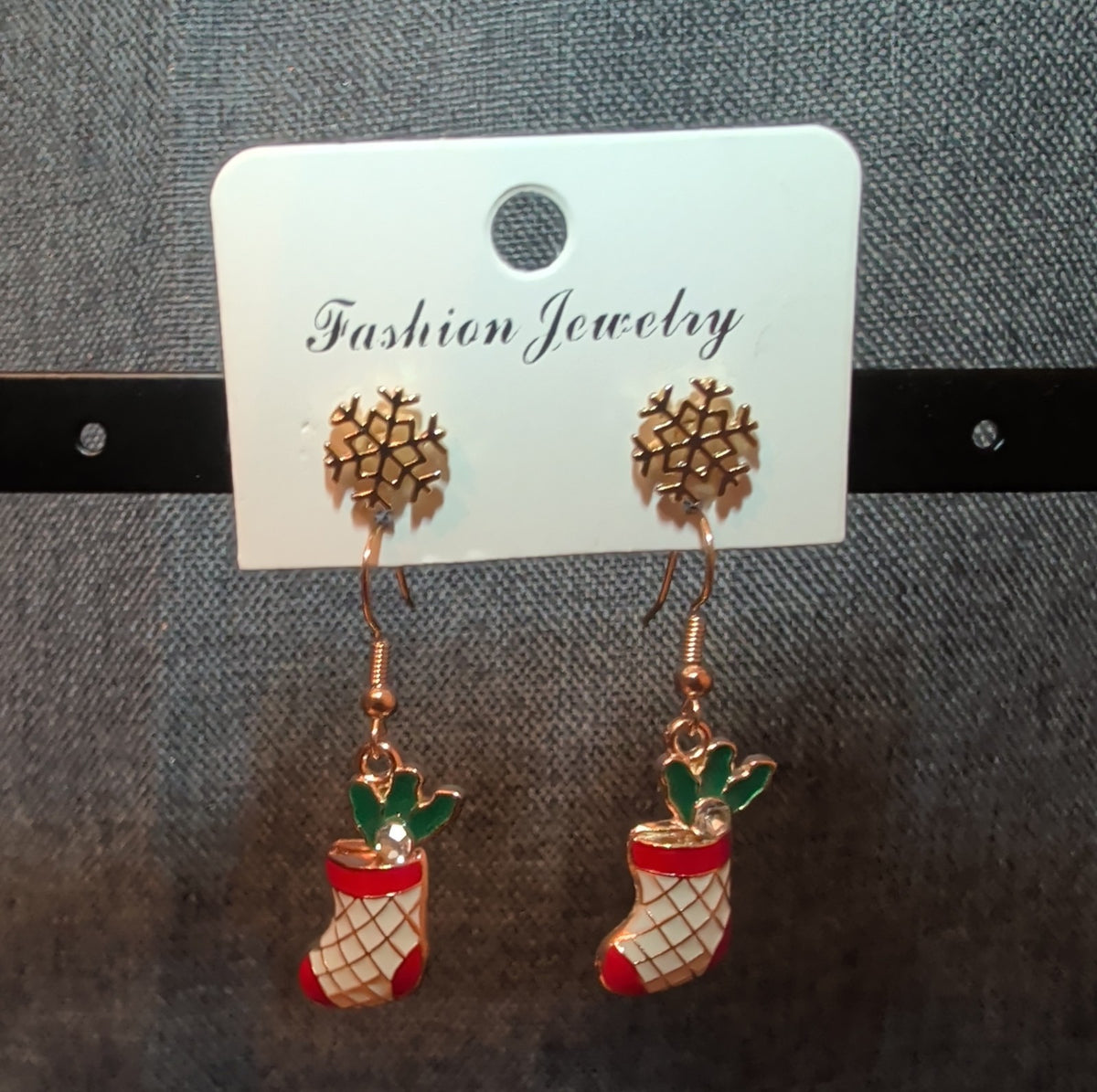 Christmas Stocking Snowflake Earring 2-Pair Set Enamel Gold-Tone Holiday NEW