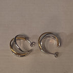 Triple Hoop Mixed Metal Gold Silver Tone Earrings Modern