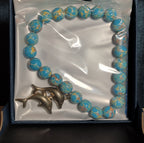 Dolphin Charm Blue Imperial Jasper 8mm Stretch Bracelet Boho NIB
