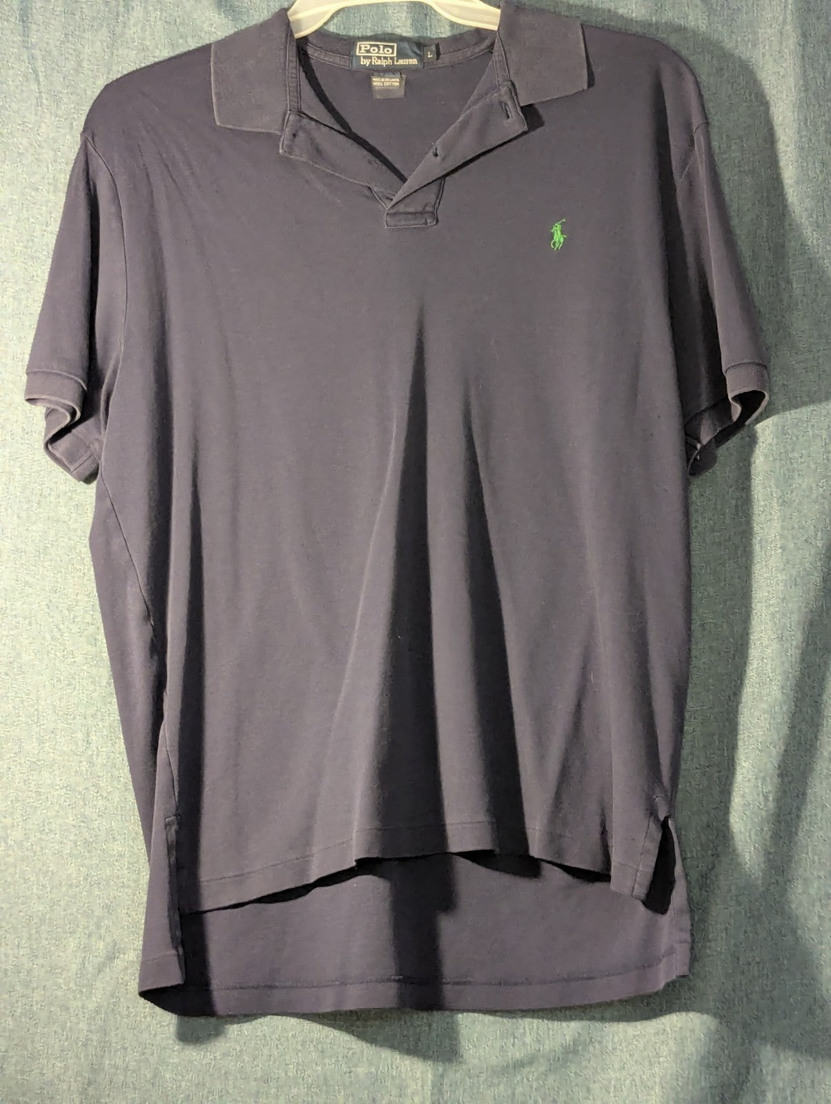 Vintage 90s Polo Ralph Lauren Shirt Men's L Navy Blue Green Pony Logo