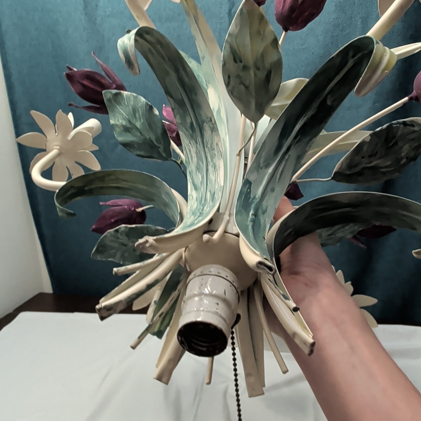 Vintage Floral Chandelier 6-Arm | Purple Tulips MCM | Hollywood | Tested