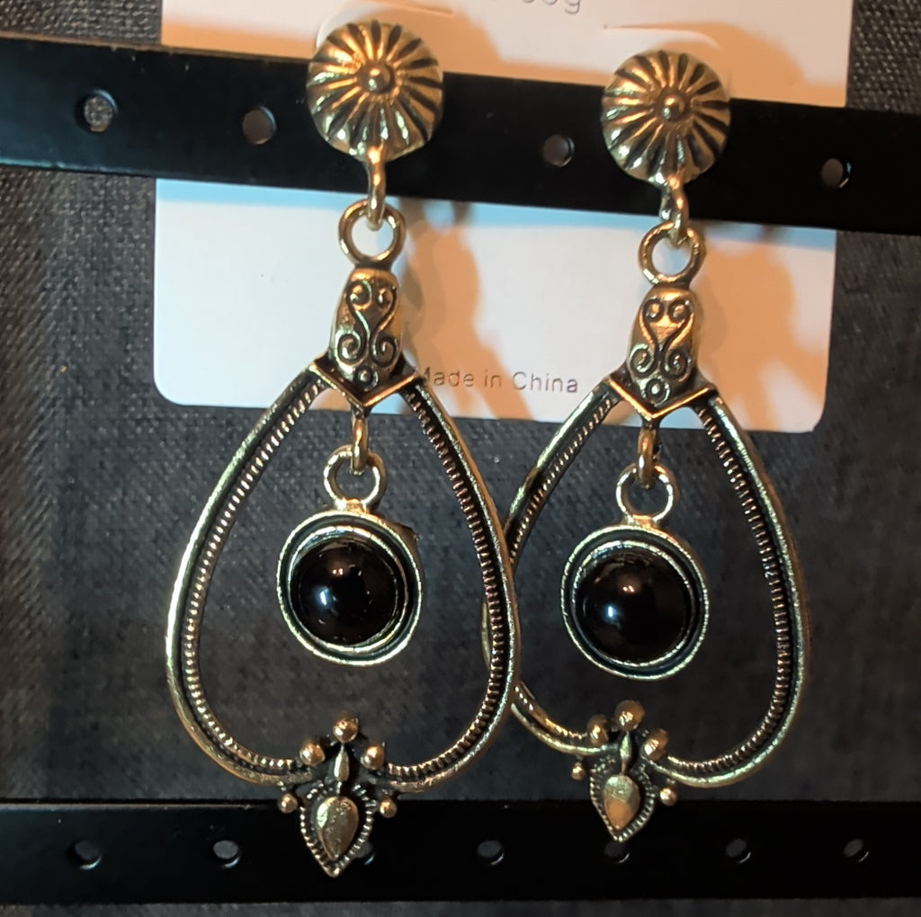 Melody Boho Western Dangle Earrings Gold Tone Black Bead Vintage Vibe