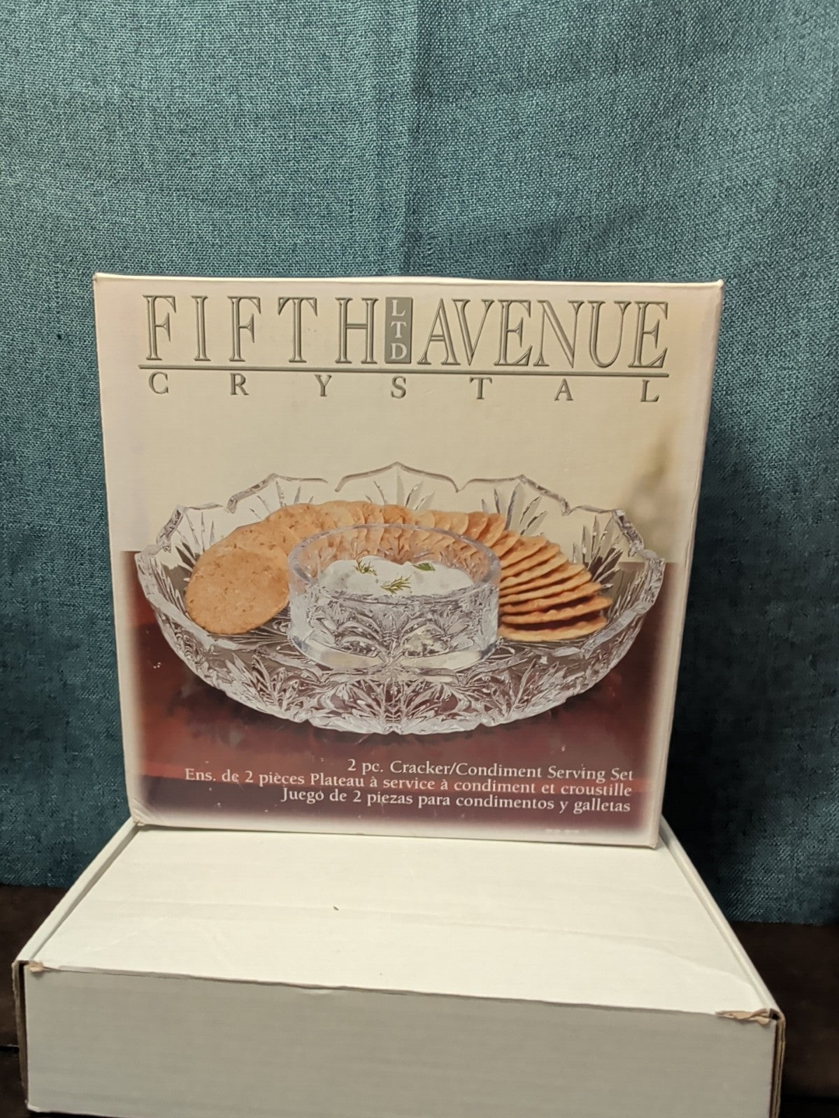 Fifth Avenue Crystal Portico 2 Pc Cracker Condiment Serving Set Lead Crystal NOB
