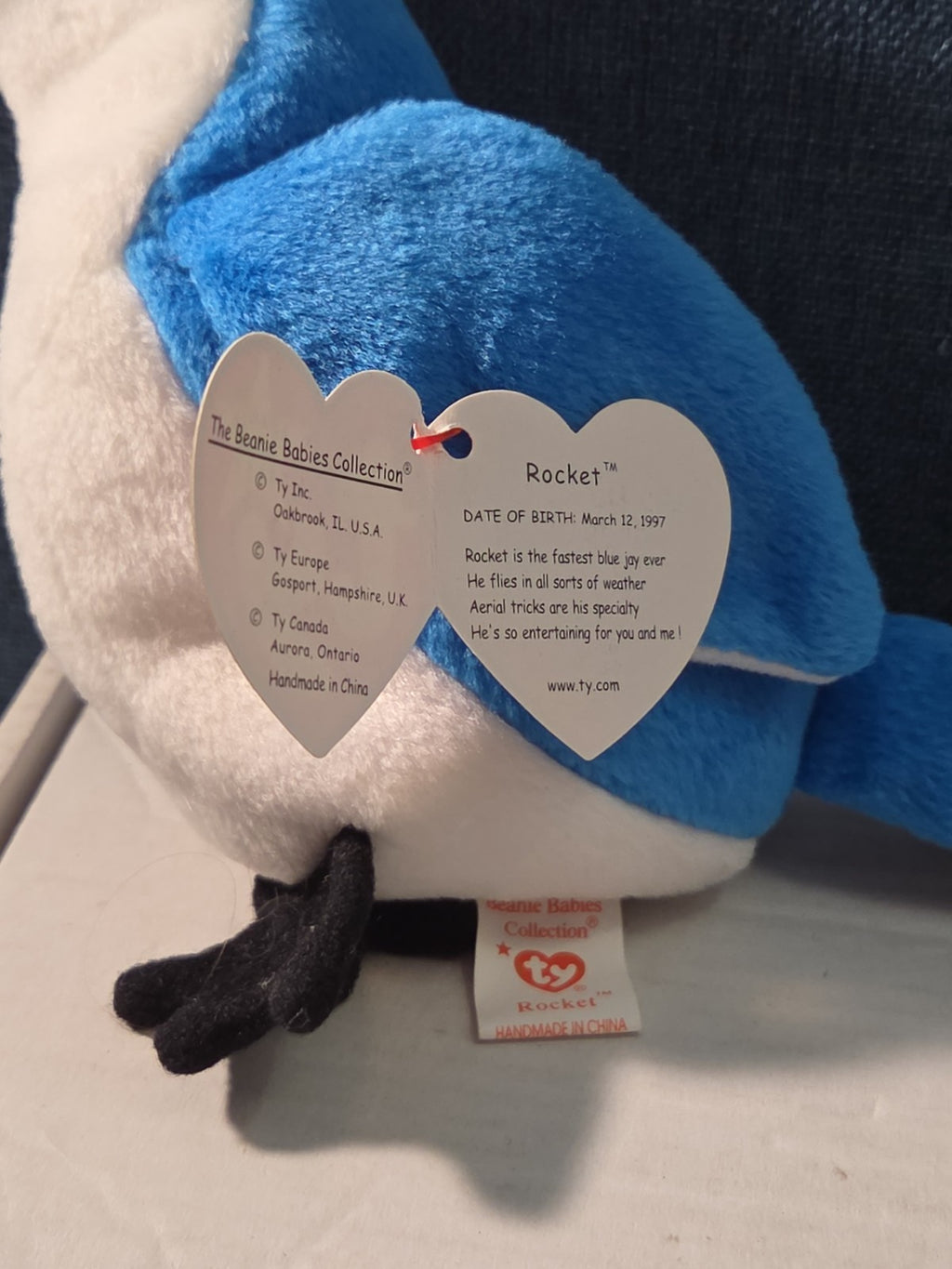 Ty Beanie Baby Rocket the Blue Jay Set Standard & Teenie Beanie 1998 NWT Bird