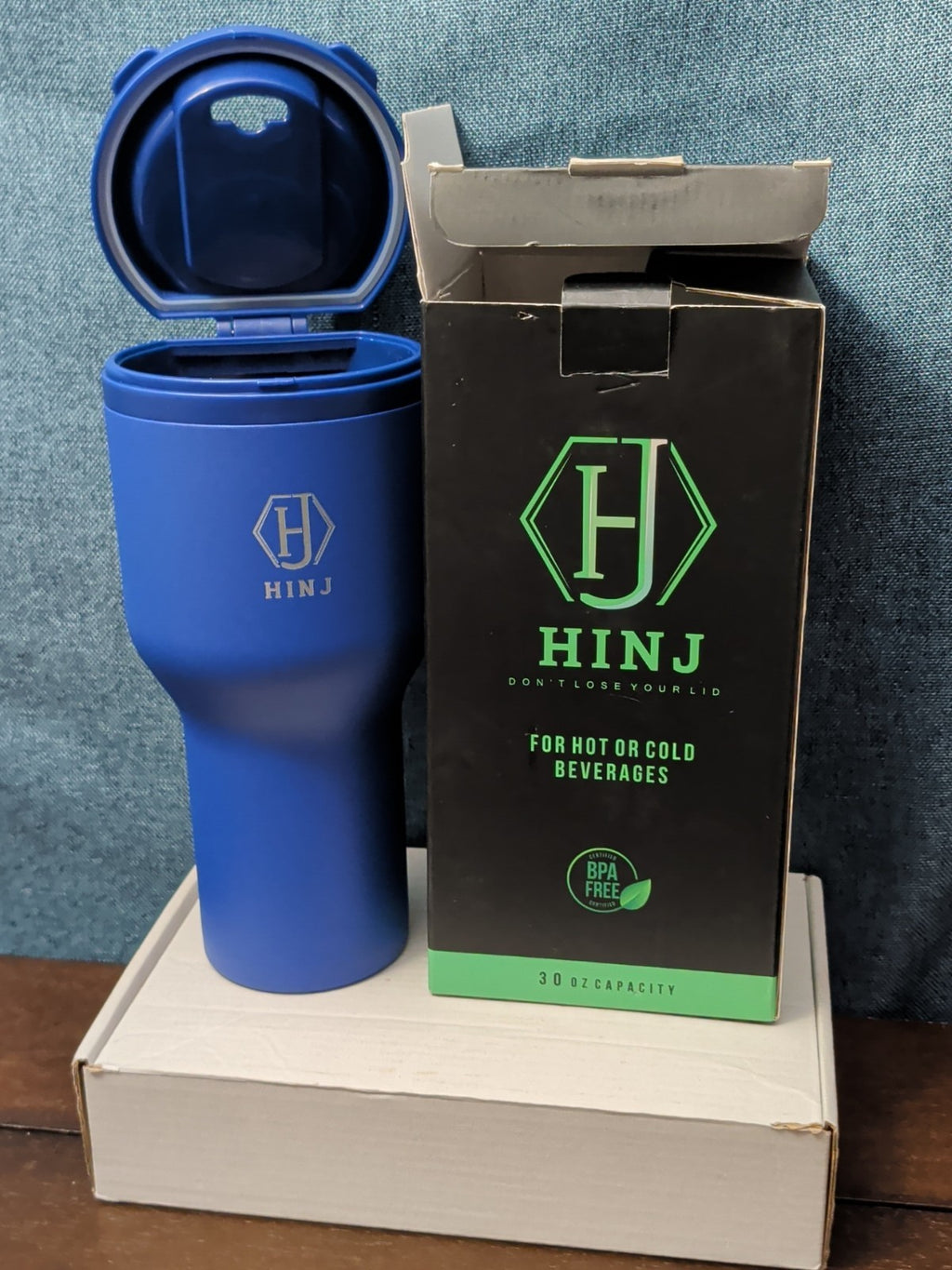 NEW HINJ 30oz Insulated Travel Tumbler Blue | Permanent Lid Stainless Steel