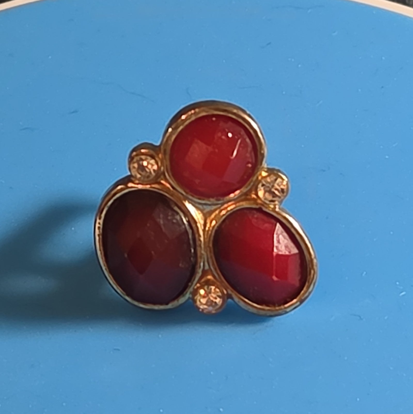 Red Gemstone Cluster Ring Gold Tone Statement Size 8.5