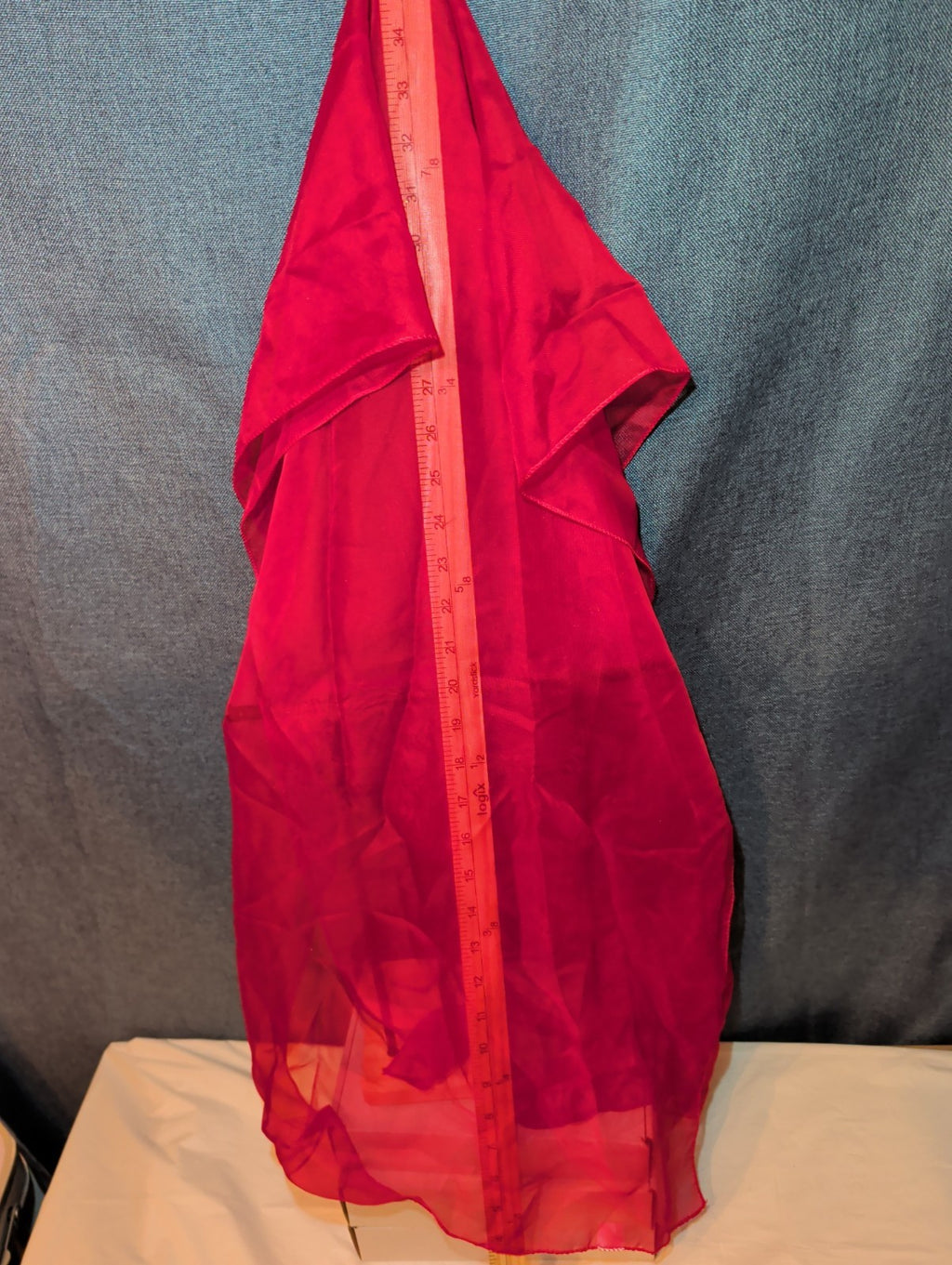 Red Chiffon Evening Shawl Wrap Capelet Bridal PreOwned 65x19